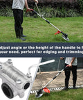 Person using Ergonomic Trimmer Grip With Shoulder Strap Harness For String Trimmers And Weed Eaters on lawn