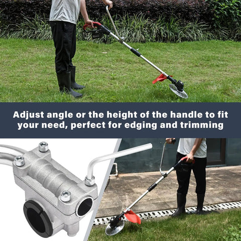 Person using Ergonomic Trimmer Grip With Shoulder Strap Harness For String Trimmers And Weed Eaters on lawn