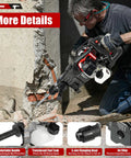 Man using Gas Powered Jack Hammer Concrete Breaker 33cc 2 Stroke Heavy Duty Demolition Tool With 1800 To 2800 BPM on wall.
