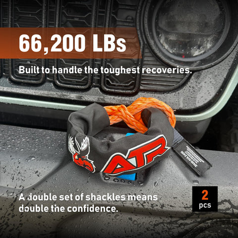 Soft Shackle With 66,200 Lbs Breaking Strength 3/4 Inch By 24 Inch - 2 Pack Orange UHMWPE Synthetic Rope on Jeep bumper