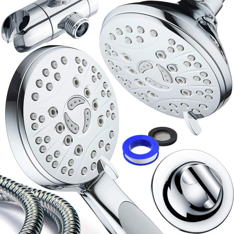 High Pressure 48 Mode Luxury 3 Way Shower Kit With Dual Rain Head And Handheld Shower Extra Long 6 Foot Stainless Steel Hose