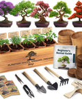 Beginner Bonsai Tree Kit With 5 Unique Japanese Bonsai Trees, Complete Indoor Bonsai Starter Kit Includes Tools, Planters, Extra Seeds, And DIY Growing Guide Dope Gift For Women And Men displayed with tools and guide