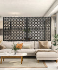 Indoor setting with Outdoor Metal Privacy Screen Dope 72 Inch Tall by 46 Inch Wide Freestanding Decorative Fence Panel, black.