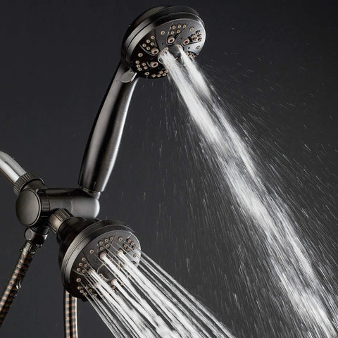 Oil Rubbed Bronze High Pressure Shower Head Combo With 3-Way Rain And Handheld streaming water in action