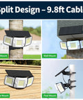 Beefy 1200 Lumen Solar Flood Light installations: tree, wall, fence, post mounts, waterproof with dual motion sensor, 9.8ft cable.