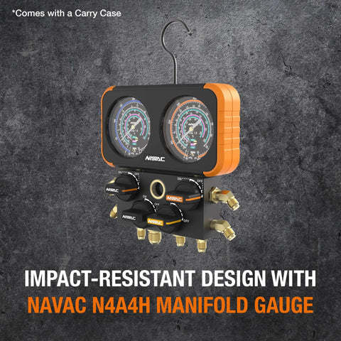 Tough As Nails 4 Valve Air Conditioning Manifold Gauge Set With Hose Lines Rock Solid Class One Accuracy Rubber Coated Steel Housing Pro Trade Refrigerant Diagnostic Kit For Techs And Homeowners