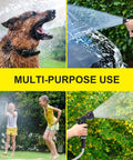 FOXEASE 25 ft stainless steel water hose with 2 nozzles for lawn care, car wash, and outdoor play.