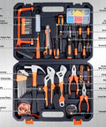 160 Piece Home And Car Tool Set With Tool Box Your Go To DIY Hand Tool Kit For Everyday Home Repairs And Car Fixes Built Tough For Men Ready For Any Quick Fix From The Garage To The Apartment featuring various tools organized in an open black toolbox