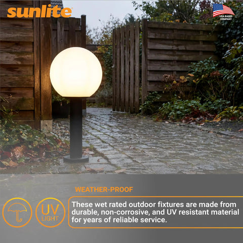12-Inch Outdoor Post Mount Light Fixture With E26 Socket White Frosted Globe Black Base Weatherproof Wet Rated UL Listed Fits Standard 3-Inch Post Post Not Included Go-To Outdoor Lighting For Porch Patio And Garden Pathways