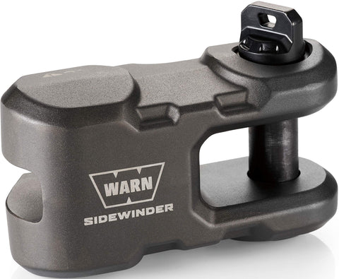 Epic Sidewinder Winch Accessory Gunmetal Finish For Fast Direct Hook Replacement And Recovery Link with Warn logo, close-up.