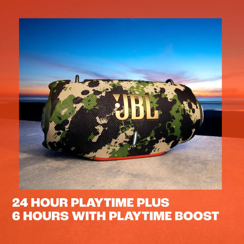 Xtreme 4 Portable Bluetooth Speaker Delivers Beast Mode Sound With Deep Bass, IP67 Waterproof Durability in camo design.