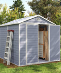 8x6 Ft Outdoor Resin Storage Shed With Window And Floor Lockable Doors Waterproof Plastic Tool Shed with sloped roof in garden