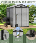 6x6 Ft Plastic Outdoor Storage Shed With Transparent Roof No Hassle Setup Resin Shed With Lockable Floor And Double Doors