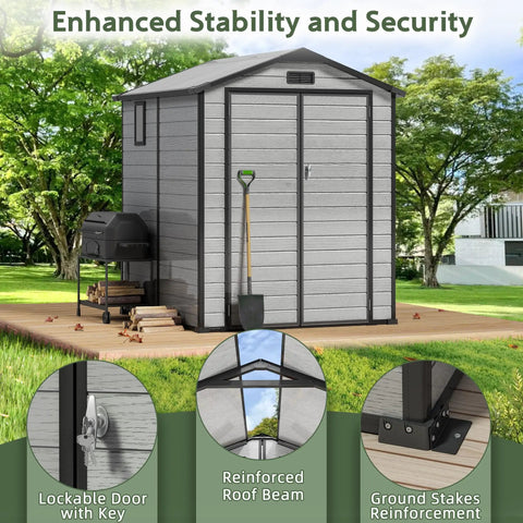 6x6 Ft Plastic Outdoor Storage Shed With Transparent Roof No Hassle Setup Resin Shed With Lockable Floor And Double Doors