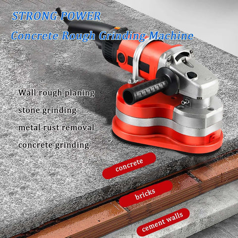 Concrete Grinder Set, Heavy-Duty Electric Angle Grinder for Floor Sanding, close-up of machine on rough concrete surface.