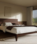 Total Game Changer Full Size Bamboo Platform Bed Frame With Extra Tall Headboard Heavy Duty Wood Slat Support Mid Century Modern Espresso Finish in a stylish bedroom setting.