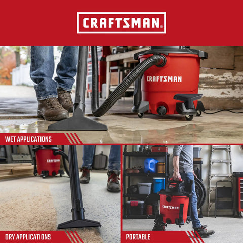 9 Gallon Wet Dry Shop Vacuum With 4.25 Peak HP used for wet and dry cleaning applications, featuring portable design in garage setting.
