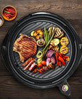 EMG 980BX Indoor Electric Round Nonstick Grill With Cool Touch Handle Fast Heat Up 14 Inch Dishwasher Safe Includes Glass Lid