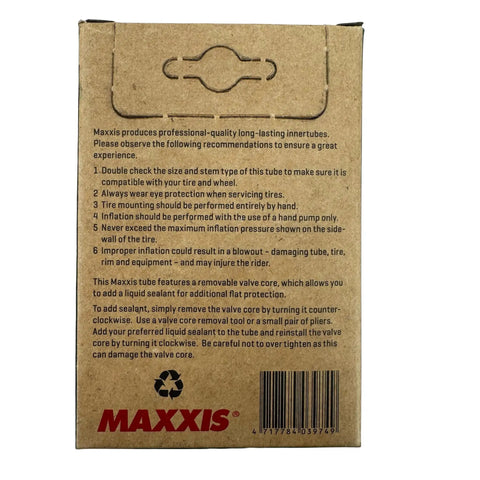 Box instructions for the Welter Weight 26 Inch Inner Tube For Mountain And Hybrid Bikes, 0.80mm Butyl Rubber, 48mm Schrader Valve