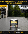 No Fumble Non Slip Concrete Color Coat, Textured Real Stone Aggregate Finish, Hella Durable All Season Traction Paint For Smooth Indoor Floors And Outdoor Walkways, Graphite Gray 1 Gallon in use on textured surface.