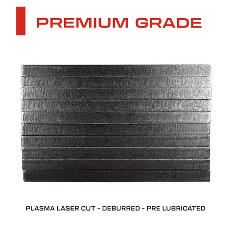 Stack of weldable 4 by 4 inch square steel baseplates one quarter inch thick A36 carbon steel laser cut deburred built to last