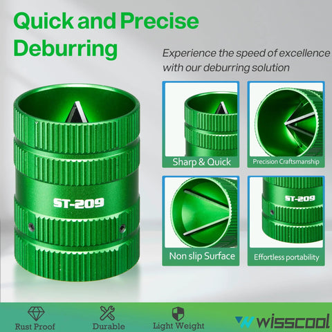 WISSCOOL pipe reamer tool, green metal deburring tool for copper and PVC tubing, 1/4 to 1-5/8 in
