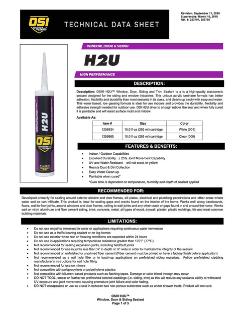 Technical data sheet for Pro Grade High Performance Window Door Siding And Trim Sealant For Indoor Outdoor Use Acrylic Urethane Formula.