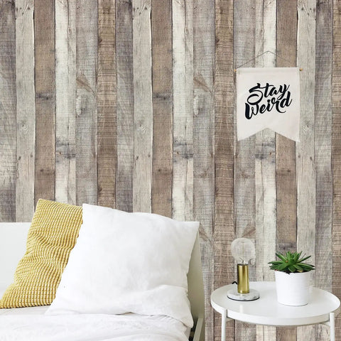 Bedroom decor with Natural Wood Grain Contact Paper Peel And Stick Wallpaper 17.3 Inch By 120 Inch Self Adhesive Removable Faux Wood Plank