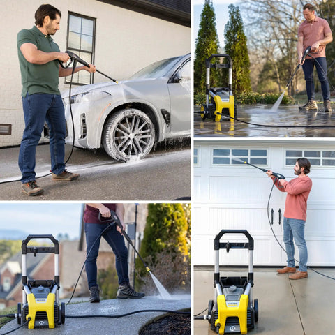 Heavy Duty 1700 PSI Pressure Washer With 1.2 GPM, 3 Nozzles, Detergent Tank, cleaning cars, driveways, patios.