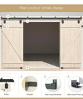 Heavy Duty Outdoor Sliding Barn Door Hardware Kit, 16 Ft Rail System, 450 Lb Capacity, Black Powder Coat Finish, Weatherproof Galvanized Steel for Exterior Use, Fits Up To Two Doors Up To 96 Inches Wide, showing installed hardware and doors