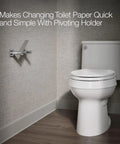 Pivoting Toilet Paper Holder That Makes Replacing Rolls A Breeze, Modern Square Frame With Round Accents, Satin Nickel, Next to Toilet