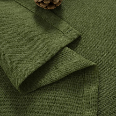Dark Green Faux Linen Curtains For Kitchen Window Light Filtering Textured Drapes With Rod Pocket And Back Tab close-up texture