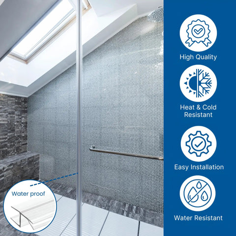 Bulletproof Leak Blocker For Frameless Shower Door Side Seal Strip With H Jamb Vinyl Insert 95 Inch Long Ultra Clear Pvc, waterproof installation.