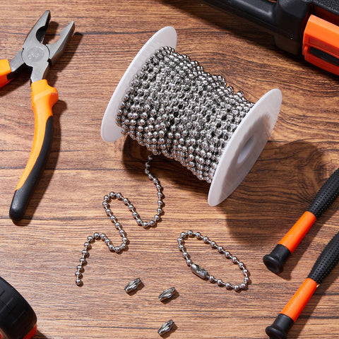 50ft 4.5mm Ball Beaded Chain with 50 Connectors for Roller Shades and Vertical Blinds, Dog Tag Chain, Jewelry Making and DIY Crafts in Silver Ready to Use Kit with Easy Install