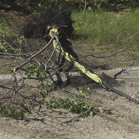 Heavy Duty Triple Chain Shrub And Clump Remover Tool With Four Foot Pulling System pulling a shrub from the ground