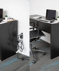 Before and after of Ultra Thin Outlet Concealer Kit With Cord Concealer And Flat Extension Cord Power Strip, tidy home office setup.