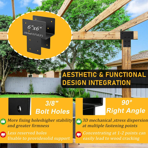 Heavy Duty 6x6 Post Brackets Kit 4 Pack For 5.5x5.5 Actual Wood Posts Beam Support Tie Bracket For Gazebo Pergola Deck Porch Steel Gap Free Rock Solid Connections