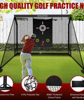 Heavy Duty Golf Hitting Net With Target Cloth 10 X 7.5 Feet Side Barriers Backyard Practice Net in use outdoor setting