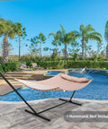 Heavy Duty 12 Ft Hammock Stand With Portable Steel Cube Frame, 475 Lb Capacity shown by pool
