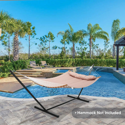 Heavy Duty 12 Ft Hammock Stand With Portable Steel Cube Frame, 475 Lb Capacity shown by pool