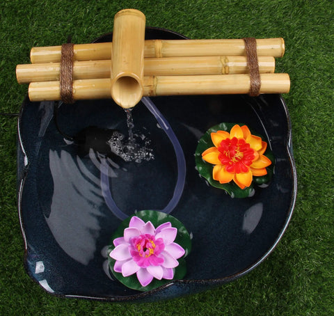 Bamboo Water Fountain With 12 Inch Three Arm Style Pump Not Included For Indoor Or Outdoor Zen Garden Decor on ceramic bowl