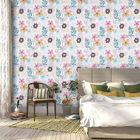 Bedroom featuring Floral Peel And Stick Wallpaper With Perennial Blooms Self Adhesive And Removable Vinyl Waterproof For Bathroom