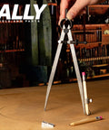 Precision Locking Woodworking Compass Draws Arcs From Two To Sixteen Inches With Quick Adjust Wingnut in action on wood surface.