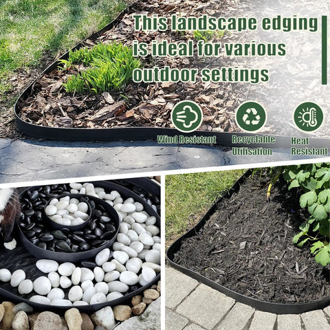 1.5 Inch Tall Landscape Edging 100 Ft No Dig Garden Border In Black With Pcs Connectors And Anchoring Spikes in outdoor settings