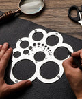 Leather Corner Punch Set And Circle Template Tool For Leather Crafting Portable Round Corner Ruler Cutting Guide in use on leather