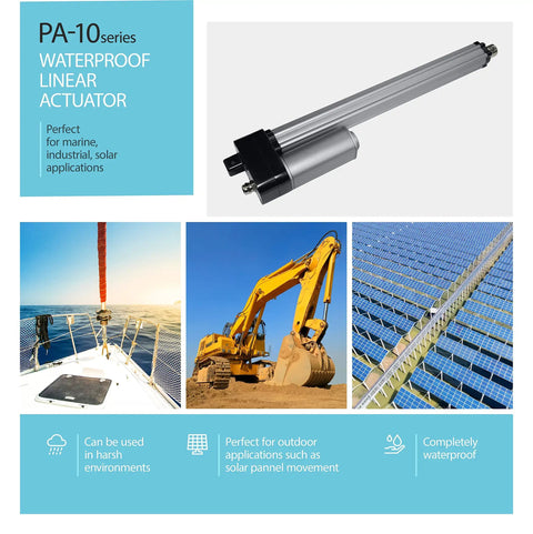 12V Water-Resistant Linear Actuator With 12-Inch Stroke, 450 Lb Force, IP66 Rated For Outdoor-Ready Industrial And Solar Applications