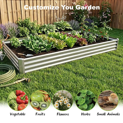 Two Pack 8x4x1ft Raised Garden Bed Kit Galvanized Metal Planter Boxes For Outdoors Ideal For Vegetables Flowers And Herbs