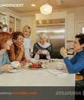 Group of women enjoying a meal in a kitchen with Soft White 40W Globe Light Bulbs Decor G25 Frosted Medium Base 265 Lumens 2850K Incandescent.