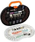 Open view of All In One 327 Piece Rotary Tool Accessory Kit With Carrying Case showing organized tools for sanding, carving, and more
