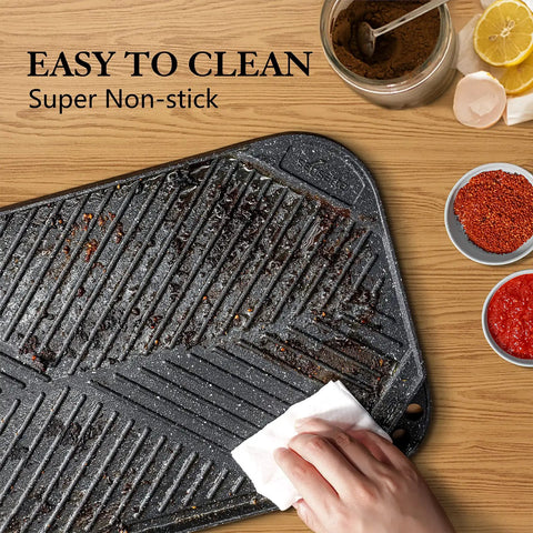 Hand cleaning Nonstick Griddle And Grill Pan Pro Grid Reversible Two Burner Cast Aluminum Portable For Indoor Stovetop Or Outdoor Camping BBQ